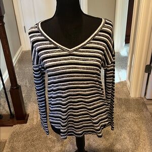 American Eagle Outfitters Soft & Sexy Plush Striped V-Neck Sweater Size Small